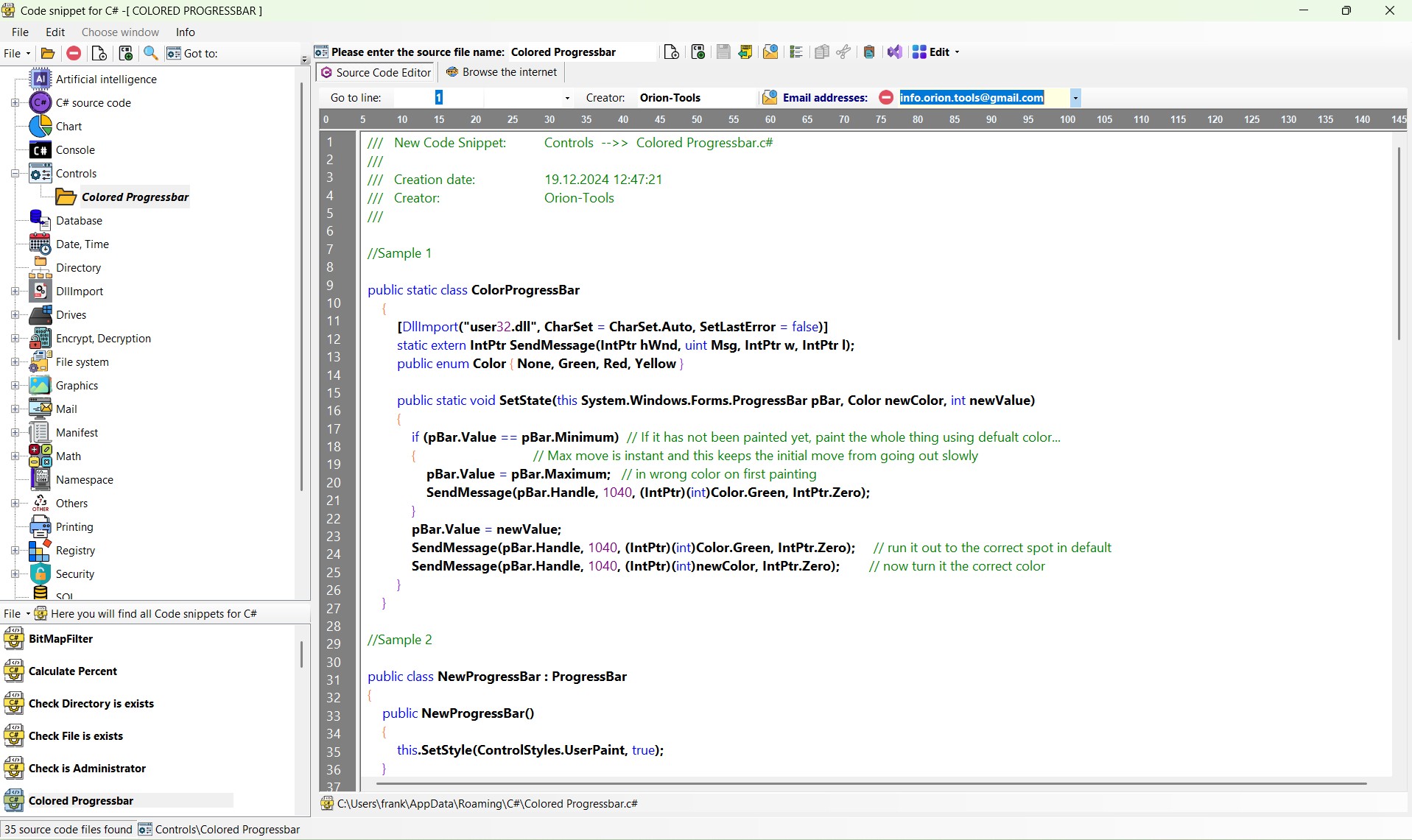 Code snippet for c#